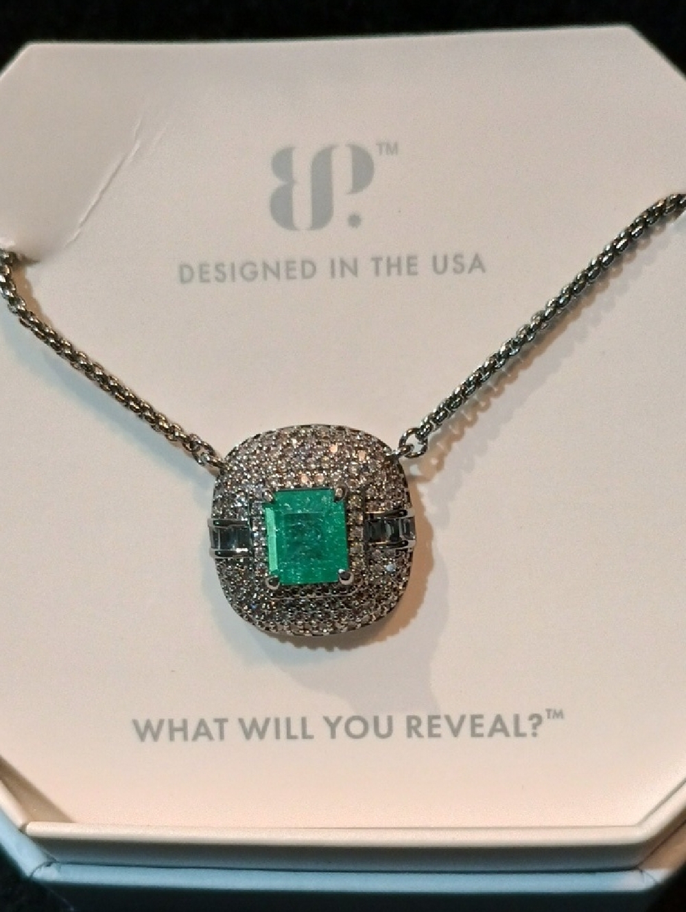 Lab Created Emerald Ice Crystal Center Pavé Halo Necklace - Designed in the USA